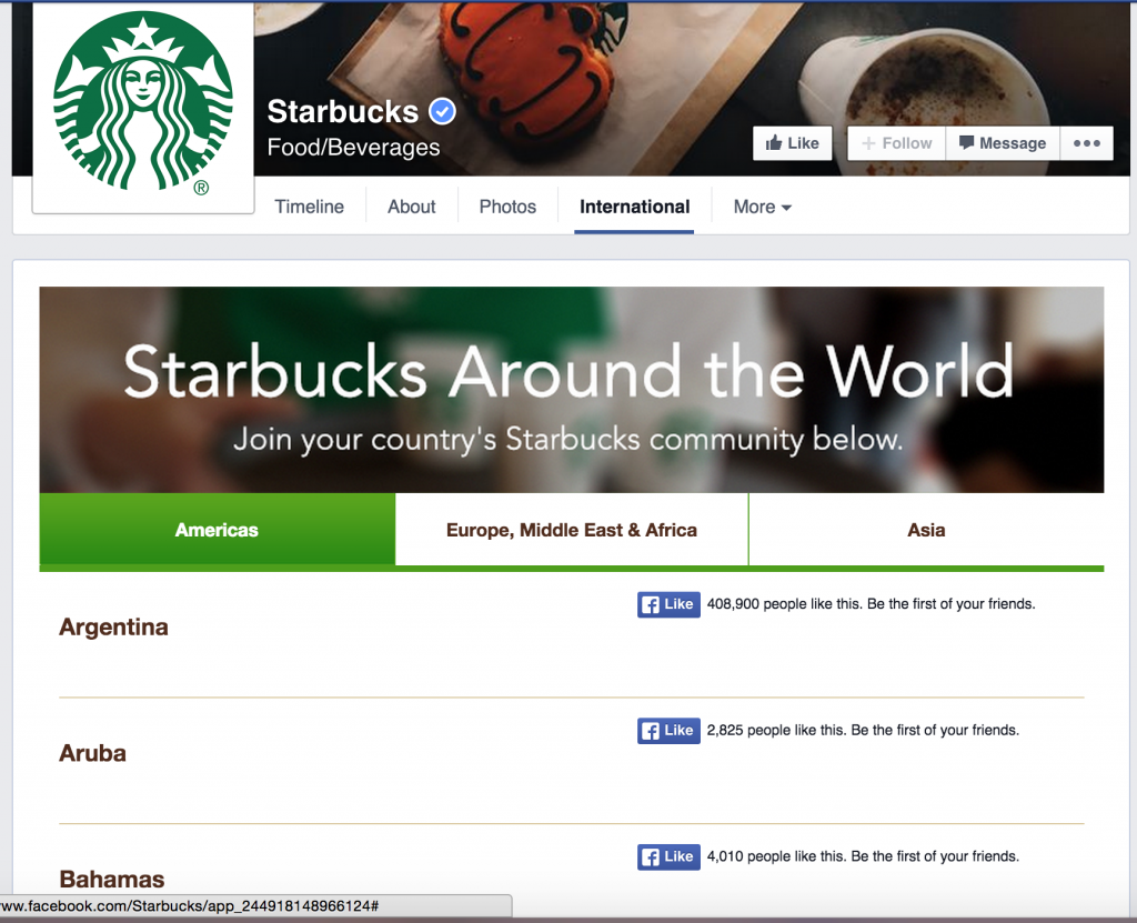 Starbucks Global Facebook Page