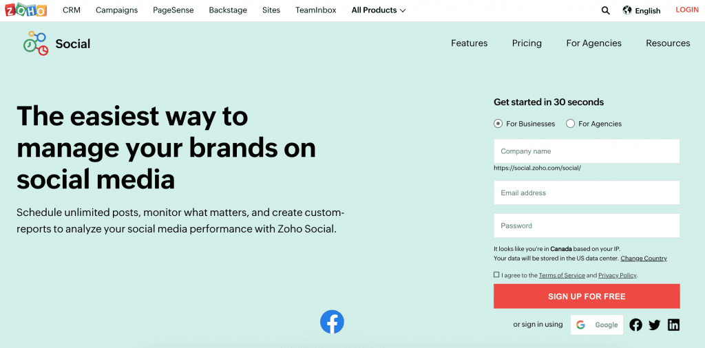 Zoho Social Facebook analytics Tools