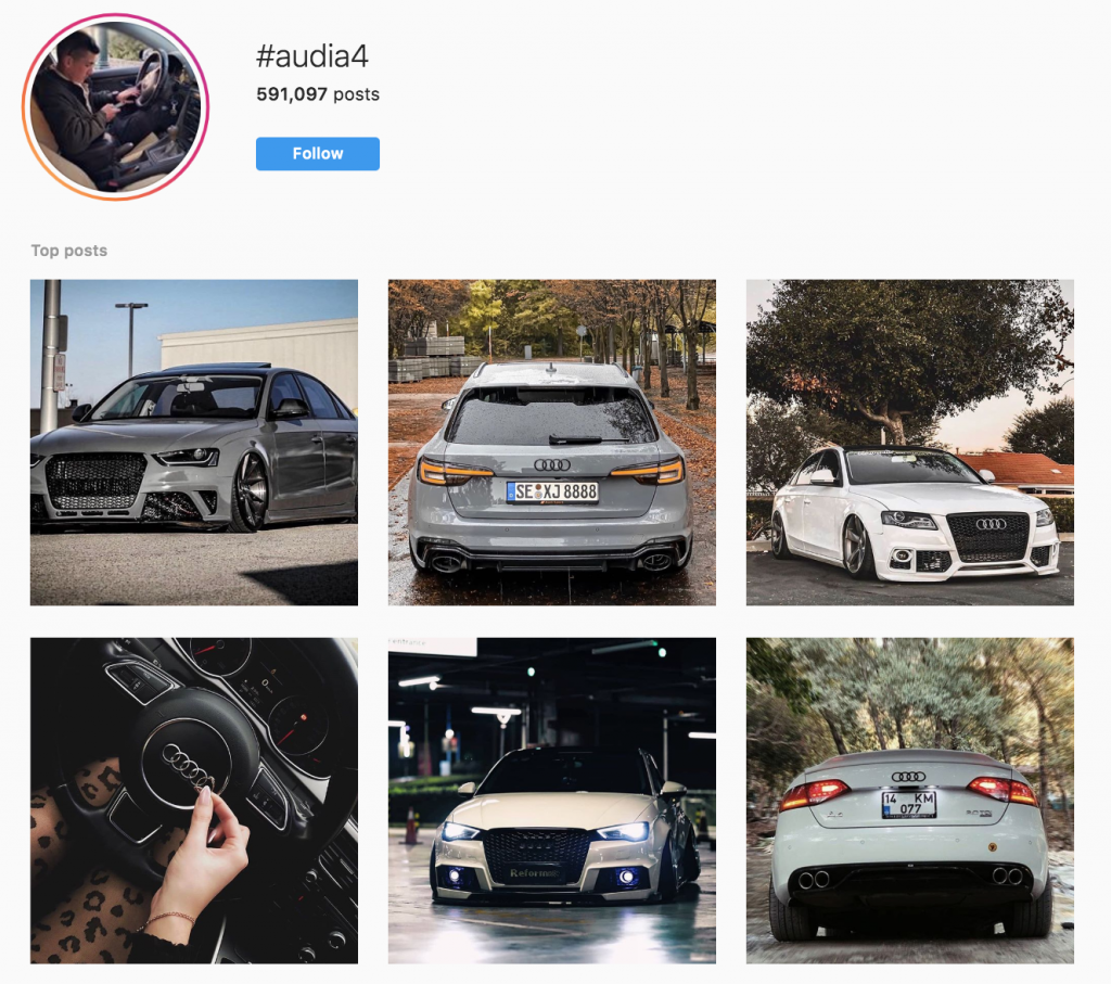 Using Hashtags to Find Influencers on Instagram, Twitter, and Facebook. Using the Audi instagram hashtag to identify influencers who talk about audi.